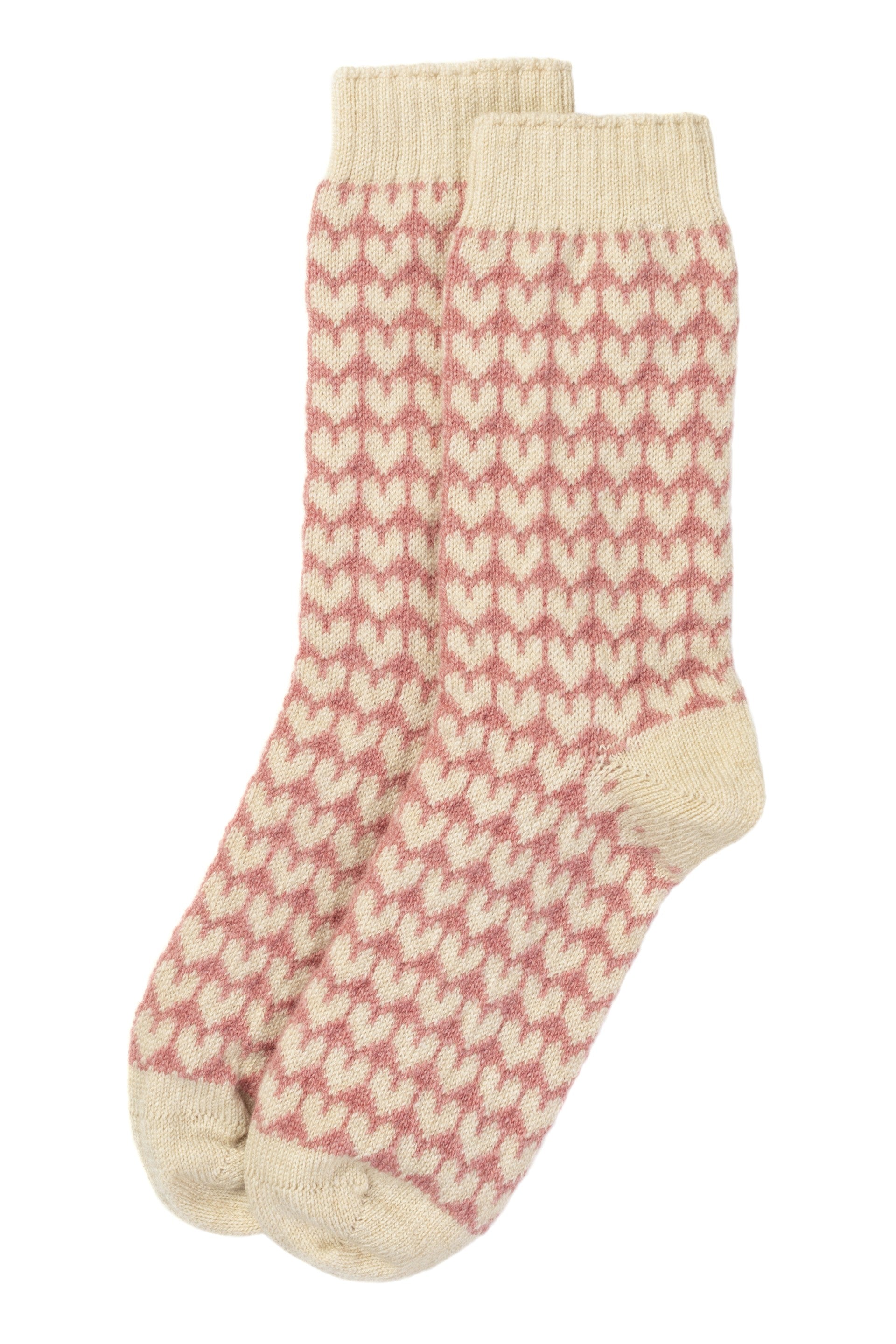 Ivory Pink Hearts Cashmere Bed Socks