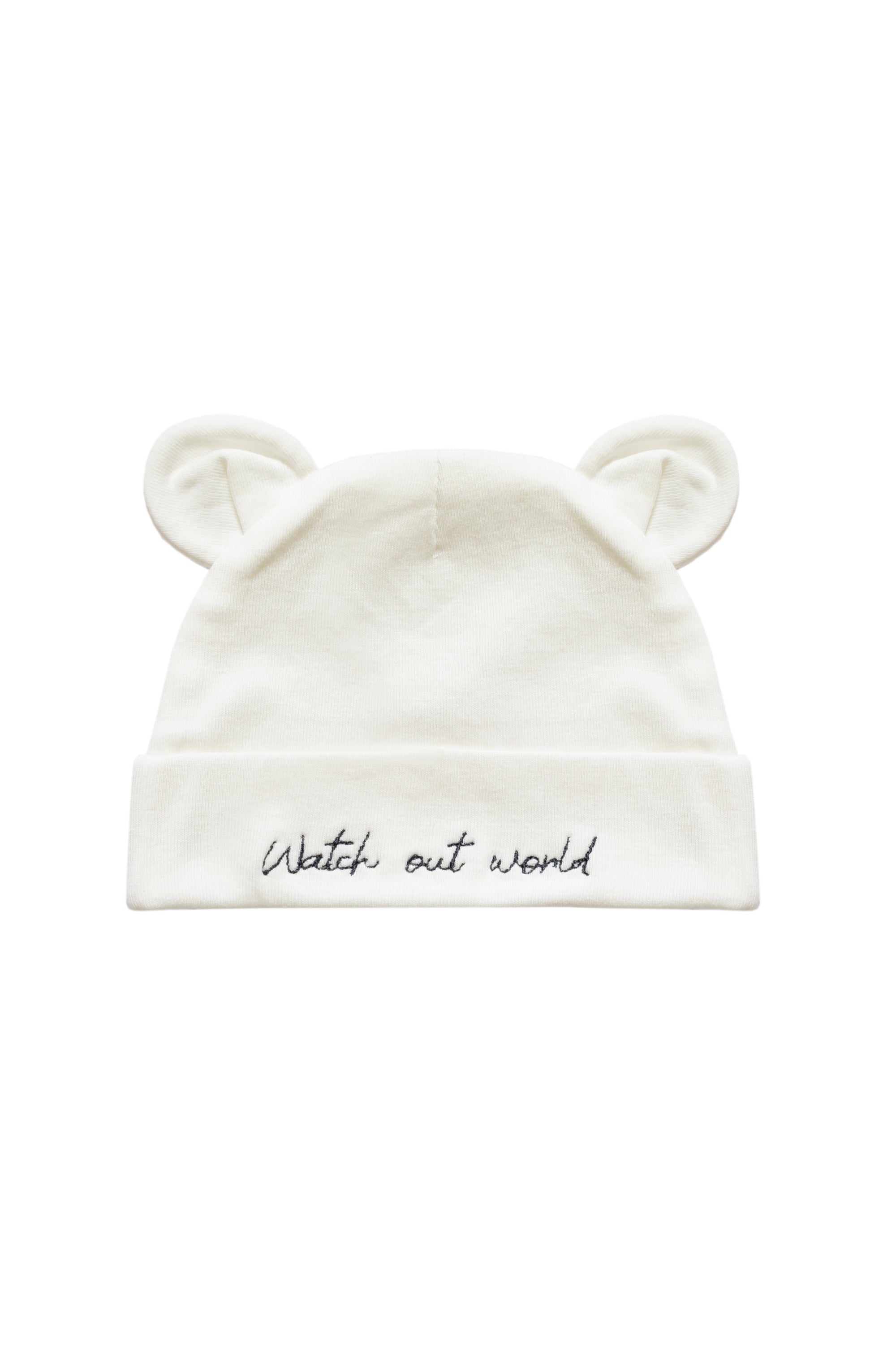 Mamacita Collective White Watch Out World Baby Beanie